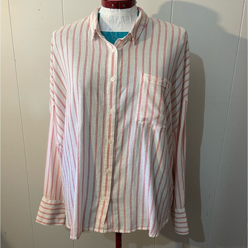 a.n.d. High Low 100% Cotton Long Sleeve Button Down Womens Top Size XXL